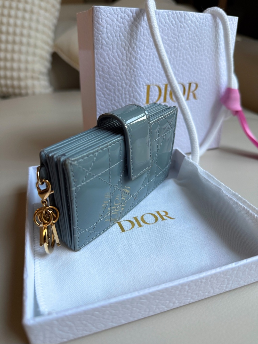Lady Dior Jasmine Cardholder Sky Blue Patent Cannage Calfskin